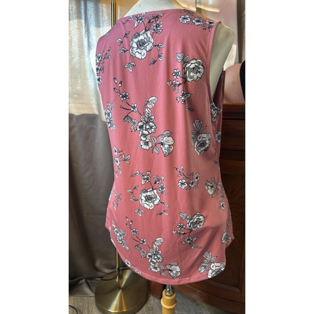 Maurices Womens Pink Floral Sleeveless Blouse Cutout Keyhole Neck Tank Top - Picture 4 of 4